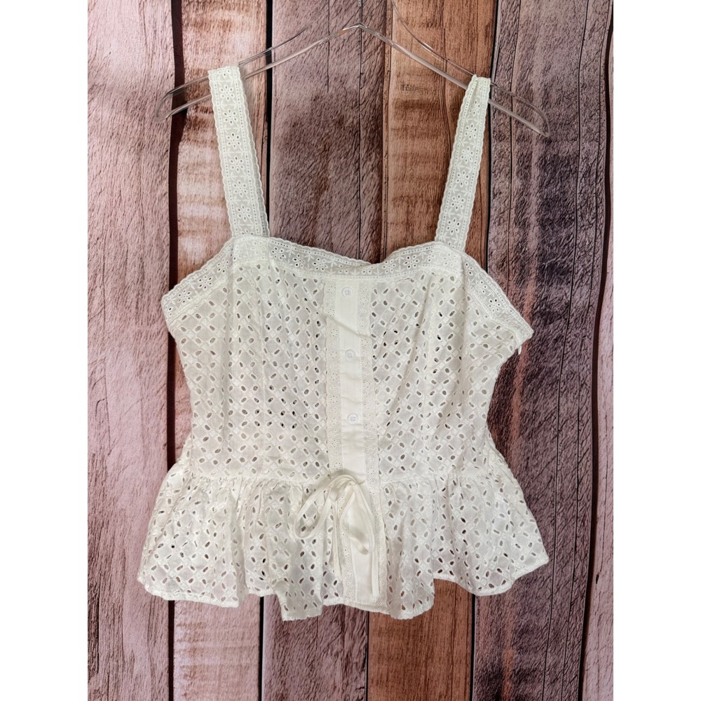 Stellah Top Eyelet Peplum Tank Cottagecore Coquette White Cotton Size Medium NWT